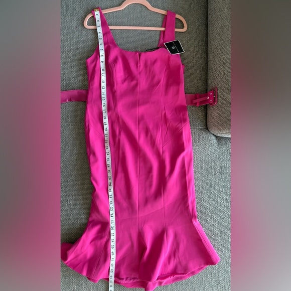 Melanie Lyne Pink Flared Tulip Hem Belted Dress - Size 6 - Picture 12 of 13